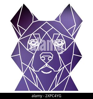 Geometric dog head with a white background, purple gradient face. Vector art, sots art, low poly, cubo-futurism, sticker, cartoon avatar, animal logo Stock Vector
