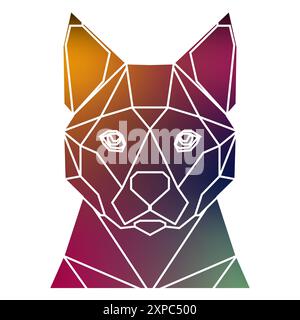 Geometric dog head with a white background and a rainbow hued gradient face. Vector art, sots art, low poly, cubo-futurism, sticker, cartoon avatar Stock Vector