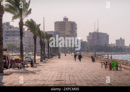 The Lebanese people enjoying the weekend on the waterfront in Tyre downtown at Sour, a big port city at southern Lebanon. Stock Photo