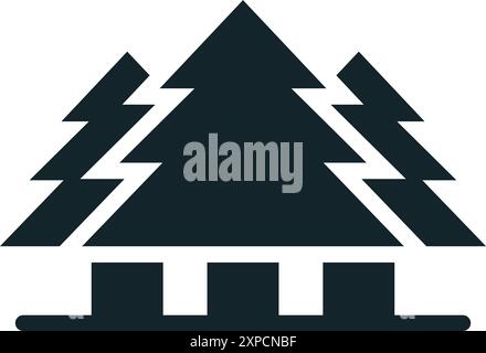 Simple icon of three evergreen trees forming the shape of a camping tent Stock Vector