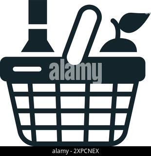 Picnic basket icon representing food and drinks for outdoor dining Stock Vector