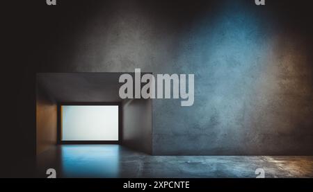 Minimalist interior square shaped window concrete walls 3d Stock Photo