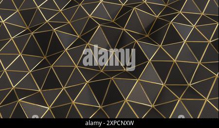 Abstract background  wavy surface made  black  gold triangles 3d Stock Photo