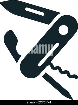 Swiss army knife folding multitool opening showing blade and corkscrew Stock Vector
