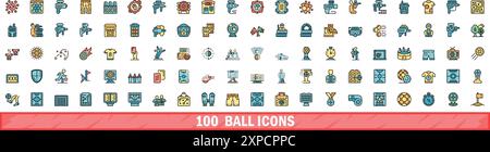 100 ball icons set. Color line set of ball vector icons thin line color flat on white Stock Vector