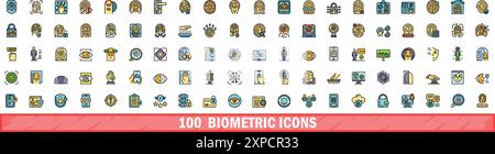 100 biometric icons set. Color line set of biometric vector icons thin line color flat on white Stock Vector