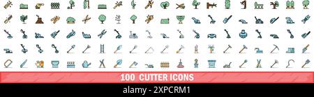 100 cutter icons set. Color line set of cutter vector icons thin line color flat on white Stock Vector