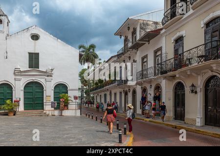 Small street with historic buildings in the old town of Panam City Stock Photo