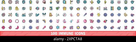 100 immune icons set. Color line set of immune vector icons thin line color flat on white Stock Vector