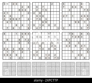 Sudoku game set with solutions Stock Vector