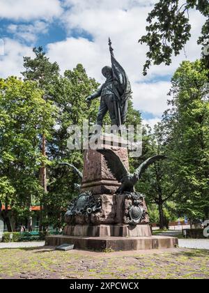 Tiroler Folks Museum at Bergisel in Innsbruck with statue of Tirolean folk hero Andreas Hofer who let the revolt against the French & Bavarian armies Stock Photo