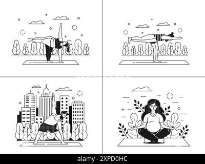 Diverse People Doing Yoga Outdoor Workout at Park Stock Vector