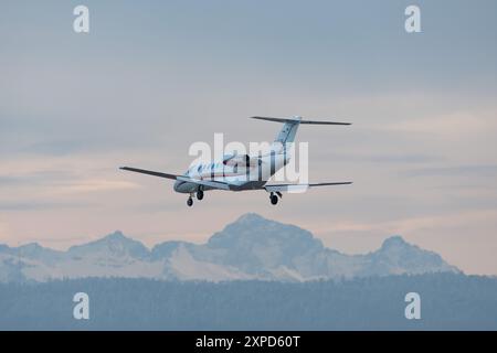Zurich, Switzerland, January 14, 2024 D-IFIS Aeroways Cessna 525A Citation CJ2+ aircraft on its final approach to runway 14 during the world economic Stock Photo