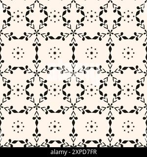 Simple floral texture, vintage geometric pattern with small flower silhouettes. Vector abstract monochrome background. Design for decor, wrapping Stock Vector