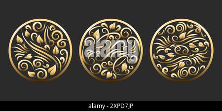 Vintage golden floral emblem set Stock Vector