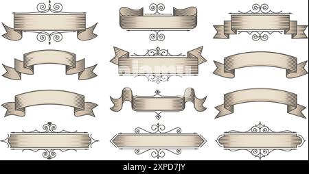 Set of horizontal banners in vintage style with pizza oven and culinary ...