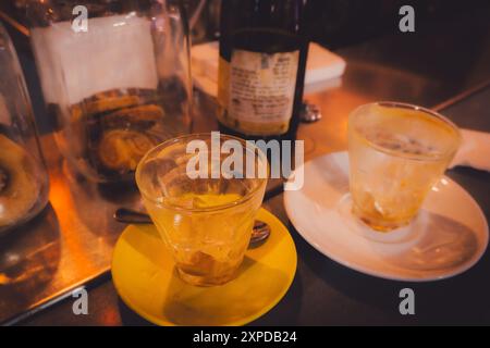 Two empty glasses of coffee Stock Photo