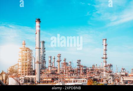 Oil and gas refinery industrial zone - Pipelines plant and Oil tank Stock Photo