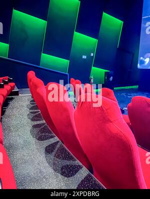 seats in theater, empty seats in empty theater, red seats . High quality photo Stock Photo