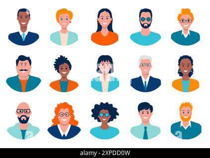 Smiling people avatar set for social media. Different men and women characters collection. Isolated vector illustration Stock Vector