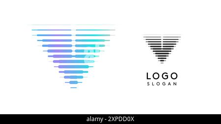 Abstract wide letter V, logo with horizontal gradient lines, dynamic gradient logotype for tech companies, software development, and innovative brands Stock Vector