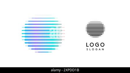 Abstract moon symbol, letter O, logo with horizontal gradient lines, dynamic gradient logotype for tech companies, software development, and Stock Vector
