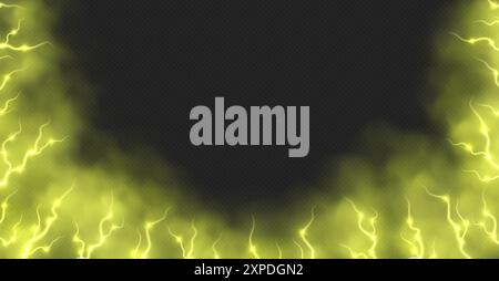 Yellow smoke with lightnings abstract background, thunderbolts and vapor, lightning in yellow fog. Stock Vector