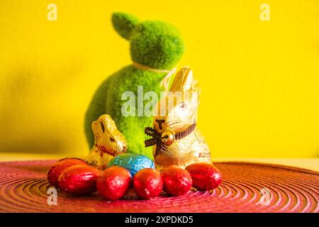 Chocolate Bunnies for Easter. Various candy and chocolate Easter eggs, Stock Photo