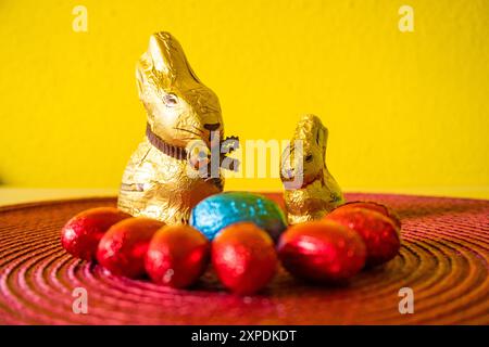 Chocolate Bunnies for Easter. Various candy and chocolate Easter eggs, Stock Photo
