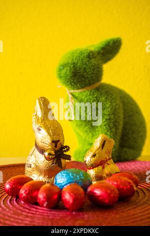 Chocolate Bunnies for Easter. Various candy and chocolate Easter eggs, Stock Photo