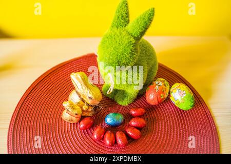 Chocolate Bunnies for Easter. Various candy and chocolate Easter eggs, Stock Photo