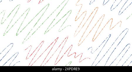 Colorful charcoal lines. Thin hand drawn crayon strokes seamless pattern. Stock Vector