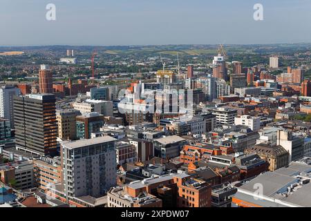 An elevated view in Leeds City Centre from the rooftop of the new Scape apartments building. Stock Photo