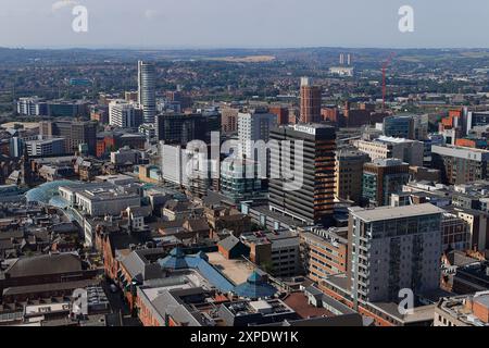 An elevated view in Leeds City Centre from the rooftop of the new Scape apartments building. Stock Photo