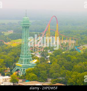 Doswell, VA, USA - July 18, 2024: Aerial photo Kings Dominion Theme and