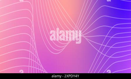 Abstract waves of white lines on purple gradient background Stock Vector