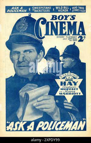 Cover of Boy's Cinema Magazine from July 29th 1939 featuring WILL HAY in ASK A POLICEMAN 1939 Gainsborough Pictures / Metro Goldwyn Mayer Stock Photo