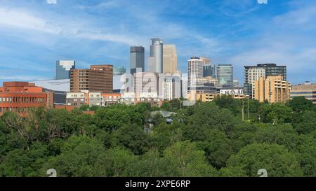 Minneapolis skyline from the Washington Avenue bridge in Minneapolis, Minnesota Stock Photo