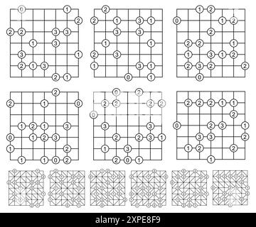 Gokigen Naname, Slant puzzle game set with solutions Stock Vector