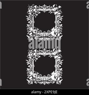 Elegant Vintage Floral Frames on Black Background Stock Vector