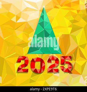 Happy new year 2025. Christmas tree of triangles. hand drawing. Not AI, Vector illustrations. Stock Vector