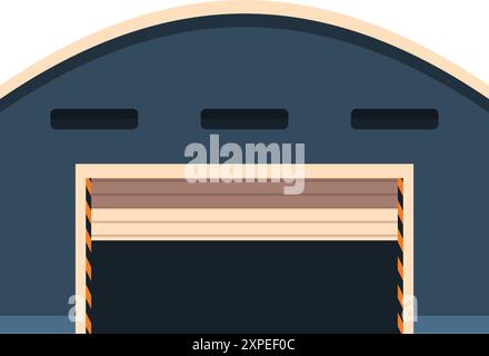 Large industrial building with a closed roller shutter door and warning markings on the ground Stock Vector