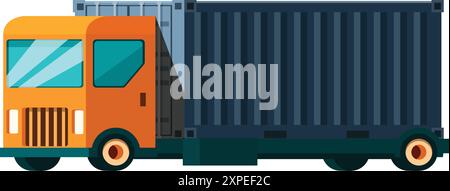 Orange cargo delivery truck transporting goods in a container Stock Vector