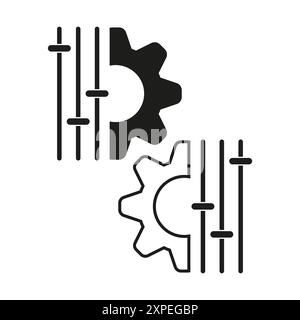 Gear and sliders icons. Black and white. Settings and adjustment. Vector illustration. Stock Vector