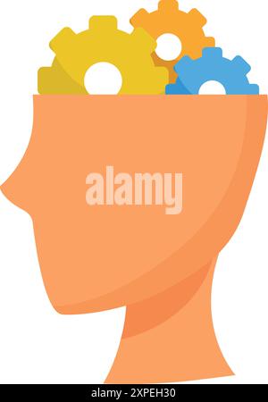 Human head silhouette containing colorful gears working, depicting the concept of artificial intelligence Stock Vector