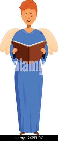 Male angel character wearing blue robe reading bible Stock Vector