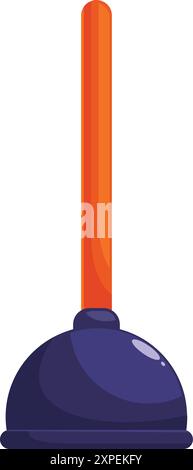 Cartoon plunger standing with orange handle, isolated on white background Stock Vector