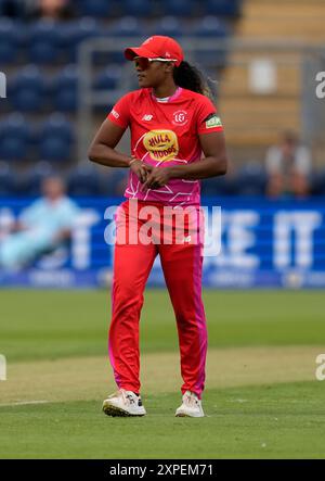 Cardiff,UK,  05 Aug 2024 Hayley Matthews of Welsh Fire during the The Hundred 2024  Welsh Fire Women Vs Southern Brave Women at Sophia Gardens Cardiff United Kingdom on August 05 2024 Graham Glendinning / Alamy Live News Stock Photo