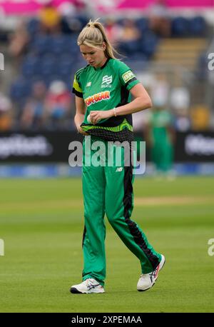 Cardiff,UK,  05 Aug 2024 Lauren Bell of Southern Brave   during the The Hundred 2024  Welsh Fire Women Vs Southern Brave Women at Sophia Gardens Cardiff United Kingdom on August 05 2024 Graham Glendinning / Alamy Live News Stock Photo