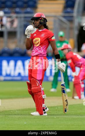 Cardiff,UK,  05 Aug 2024 Hayley Matthews of Welsh Fire during the The Hundred 2024  Welsh Fire Women Vs Southern Brave Women at Sophia Gardens Cardiff United Kingdom on August 05 2024 Graham Glendinning / Alamy Live News Stock Photo